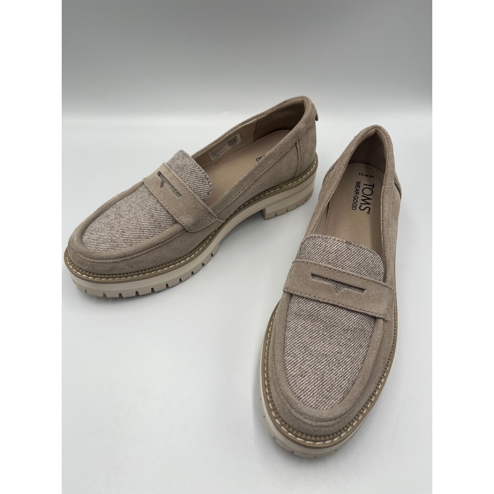 TOMS Suede Penny Loafers Women's 6.5 Taupe Lug Sole Platform Shoes - Picture 7 of 12